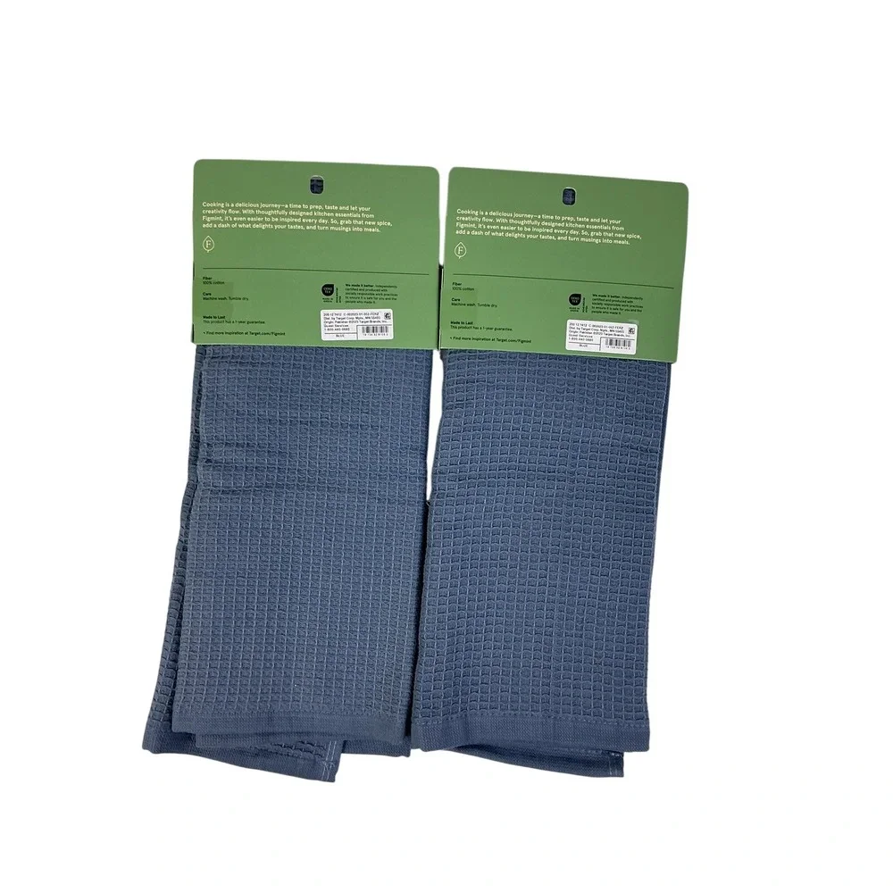 Figmint Kitchen Towels Waffle Weave Blue Set of 2 18x28 100%‎ Cotton